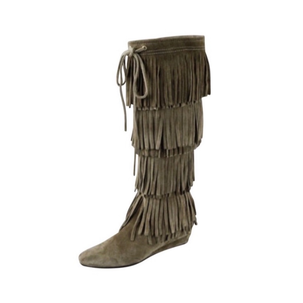 Michael Kors Montreal Olive Suede Fringe Boots 6.5